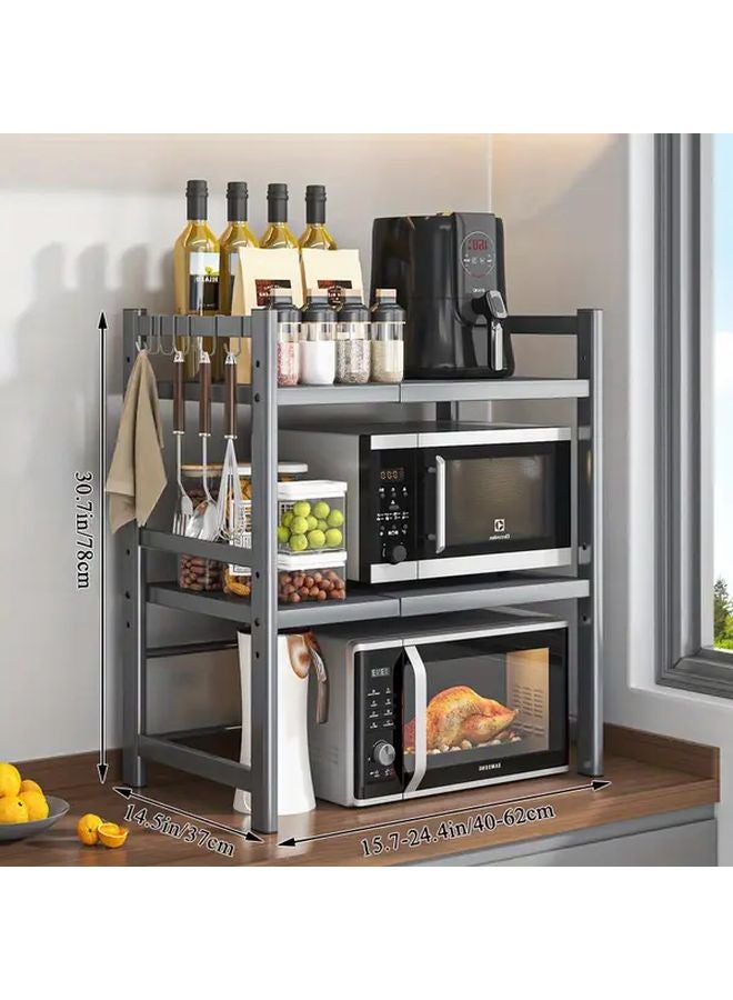 Gray Heavy Duty Expandable Microwave Stand Adjustable Oven Rack With Hooks 200lb Capacity - Image 1
